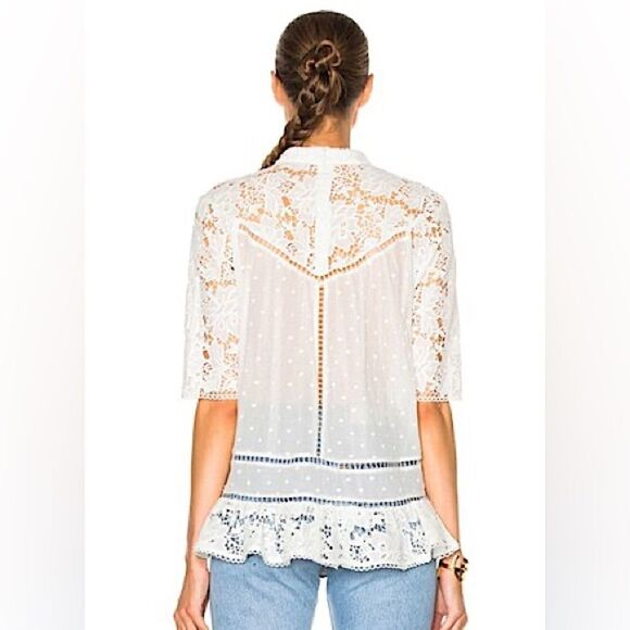 Zimmermann Caravan Embroidered Smock Top in Ivory White Crochet Lace Boho - Picture 5 of 14
